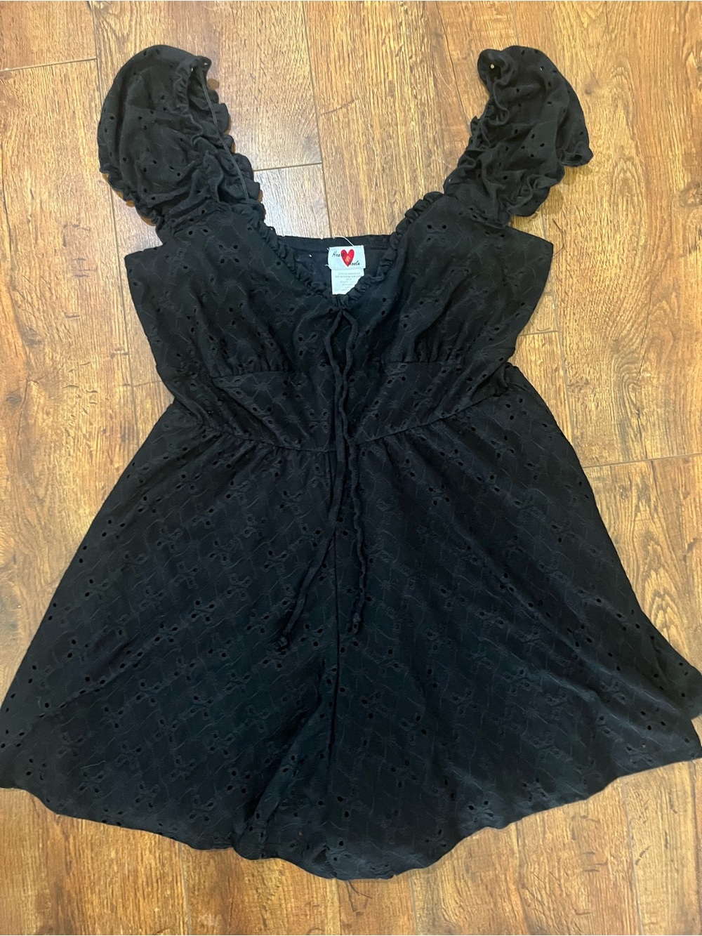 Hearts and Heels Black Eyelet Flutter-Sleeve Romper